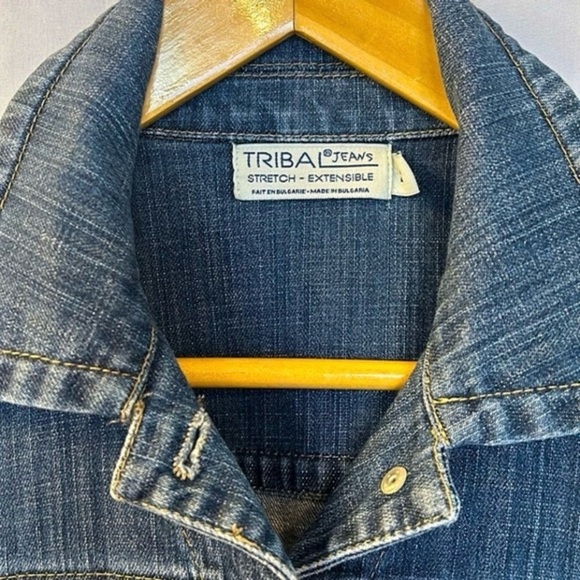 Tribal Denim Jeans Jacket Women’s Long Sleeve Stretch - Picture 3 of 15